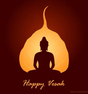 Happy Vesak Buddha and sacred fig leaf
