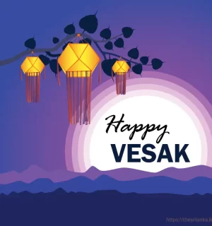 Vesak bodhi tree branch and colorful lanterns