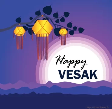 Vesak bodhi tree branch and colorful lanterns